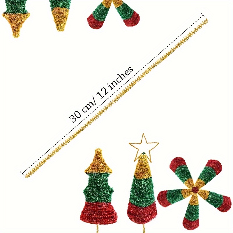 30 Gold and Silver Craft Glitter Pom Poms and 50 Gold and Silver Tinsel Pipe  Cleaners Christmas Crafts 