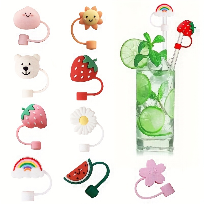 Silicone Straw Covers Cute Cartoon Reusable Straw Stoppers - Temu