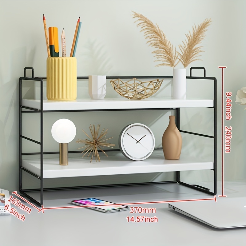 Stylish 2 tier Wooden Desktop Storage Shelf For Home Office - Temu
