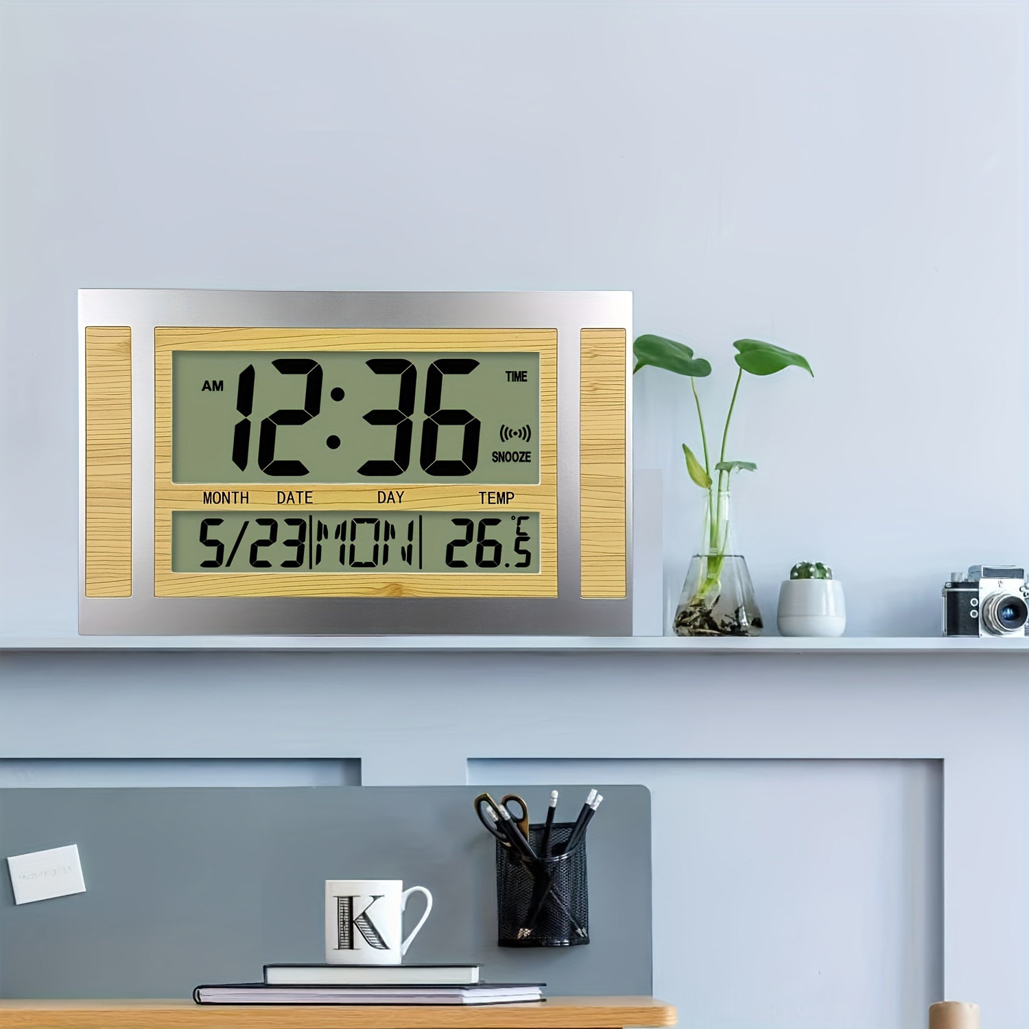 Reloj despertador digital LED Retroiluminación Snooze Silencio Calendario  Escritorio Electrónico Bcaklight Relojes de mesa Reloj de escritorio (azul)