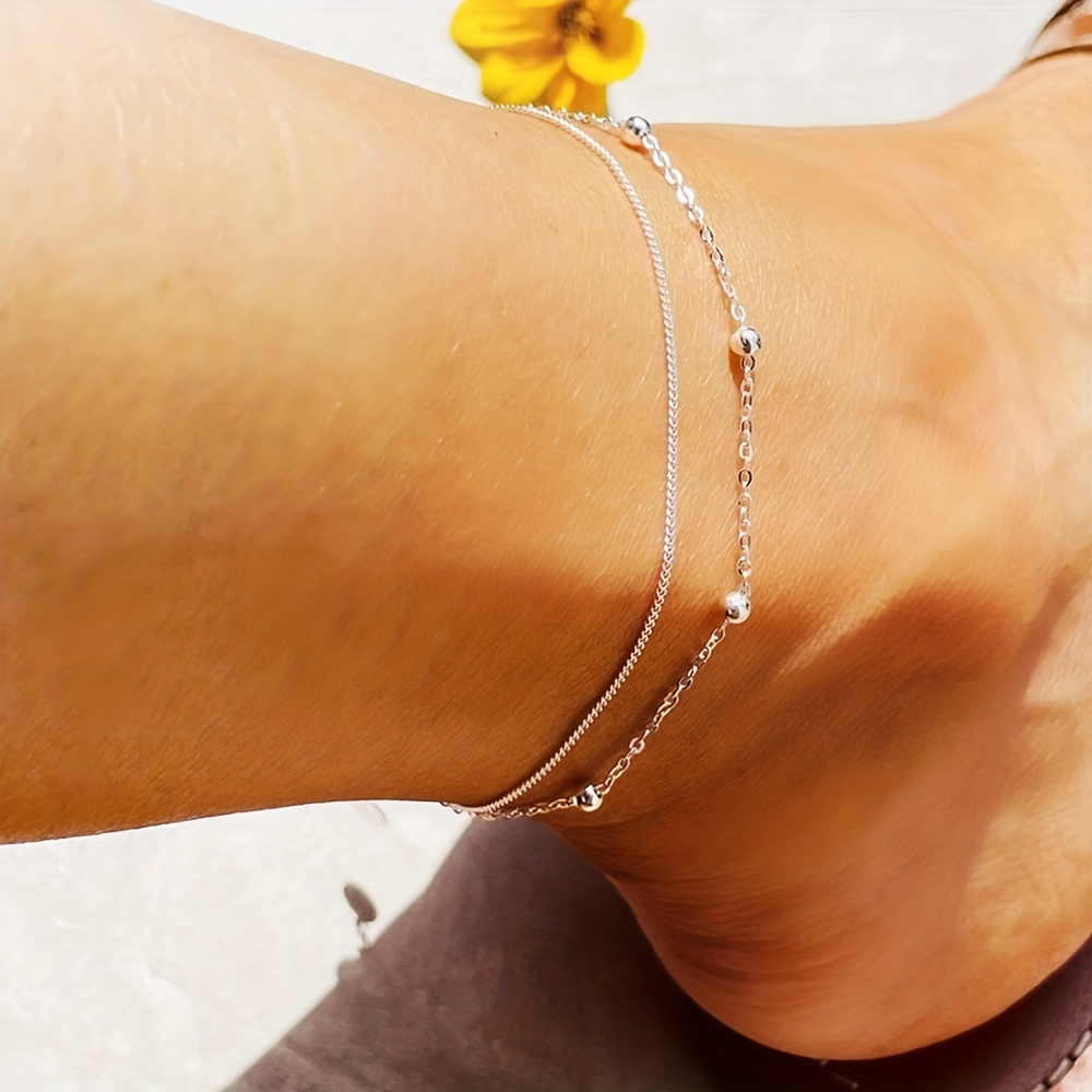 Double Layer Dainty Copper Anklet, Elegant Design