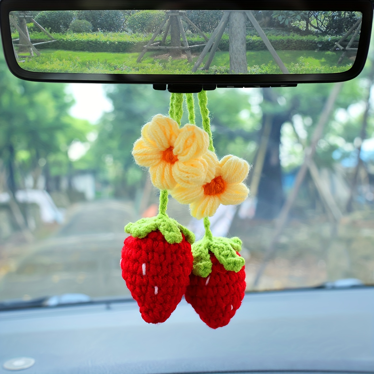 Crystal Flower Car Hanging Ornament Auto Car Rear View Mirror Car Pendant  Decor