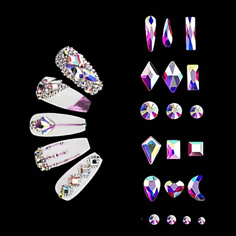 Mixed Shape Aurora Glass Crystal Nail Art Rhinestones - Temu
