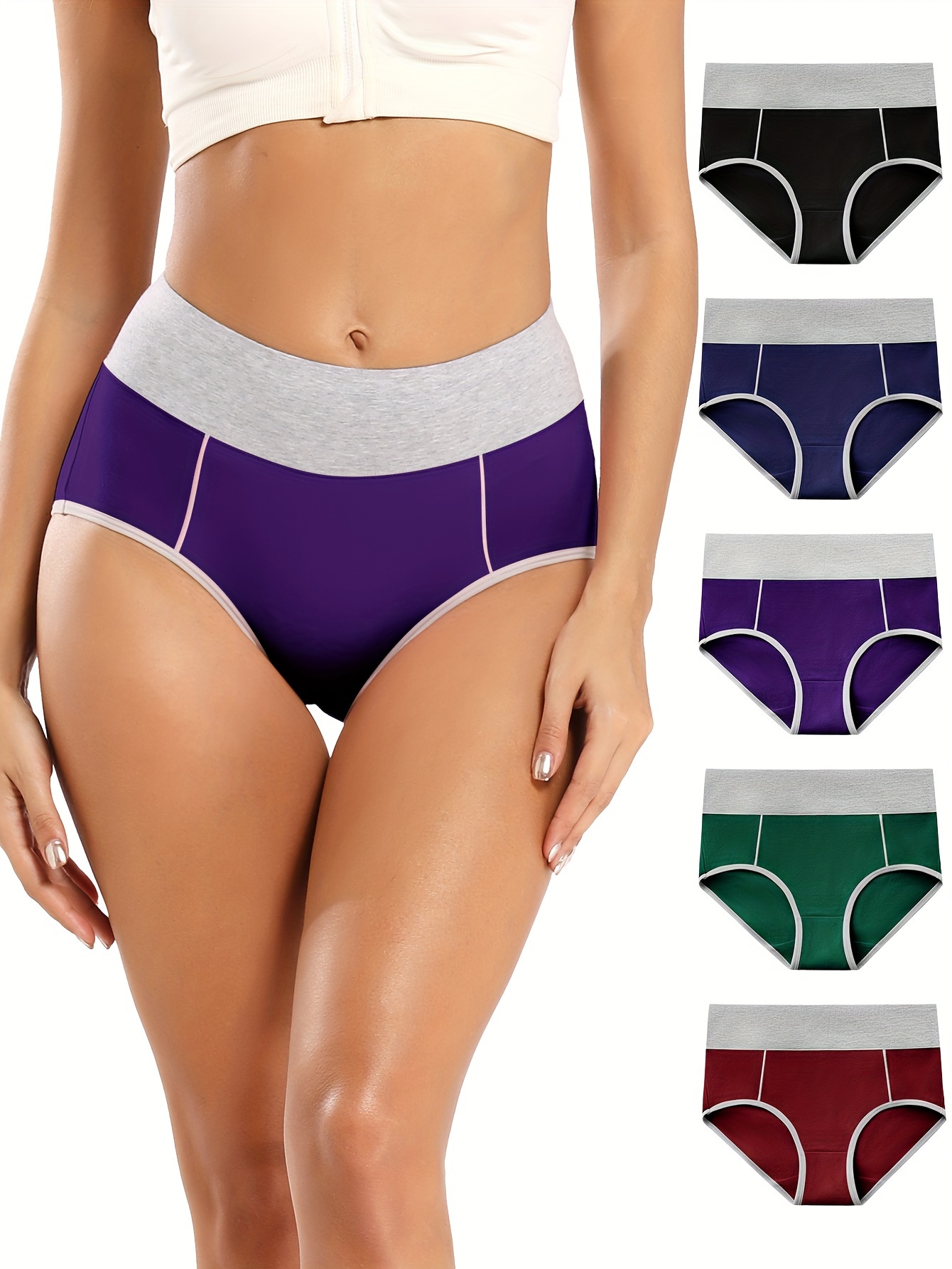 Women's Simple Panties Set Plus Size Contrast Binding Full - Temu