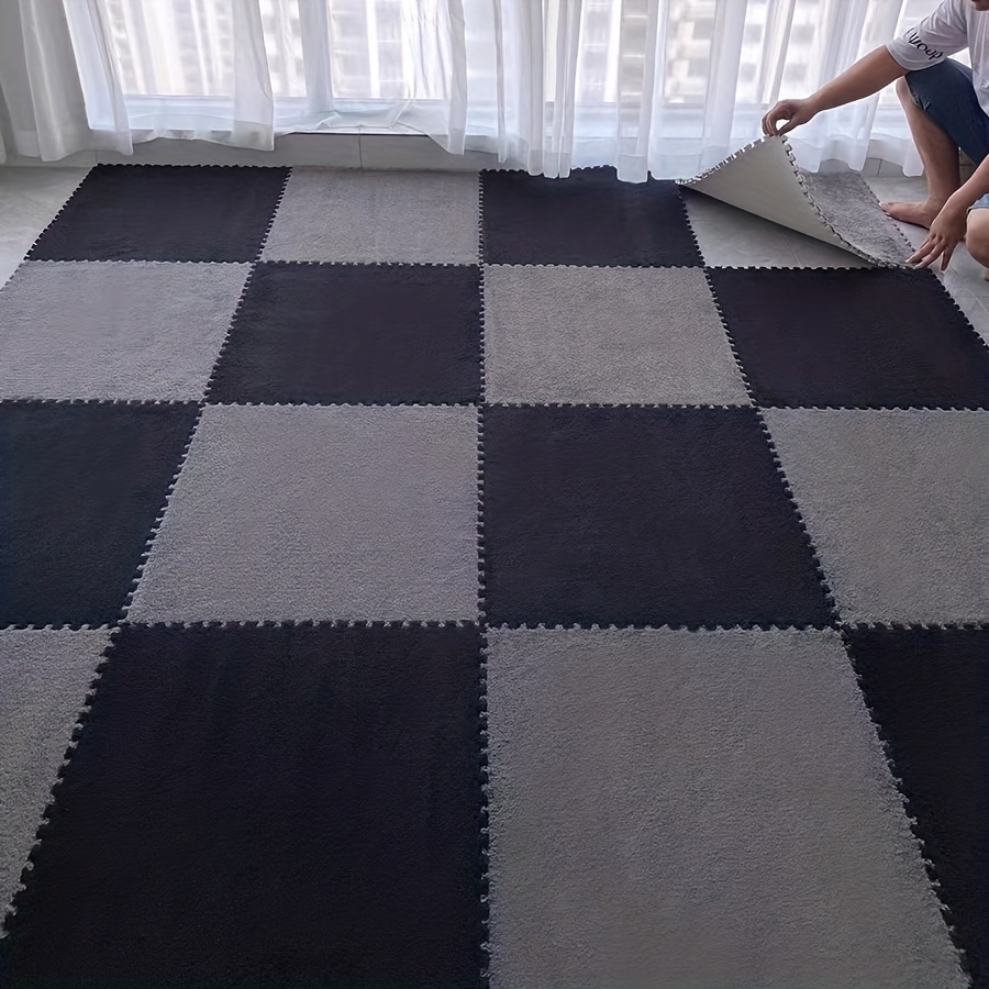 easycustomerlee 12pcs Interlocking Carpet Shaggy Soft Eva Foam Mats Fluffy Rugs Protective Floor Tiles Exercise Play Mats for Children Kids Room