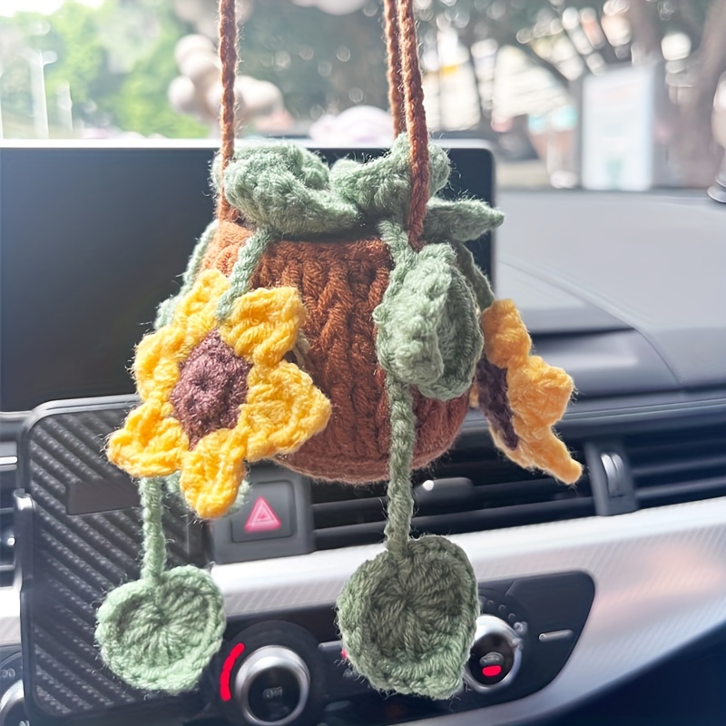 Car Mirror Hanging Accessories, Car Rear-view Mirror Decor, Cute Crochet  Sunflower Hanging Ornament For Women, Pendant Plant For Gift-Handmade  Knitted