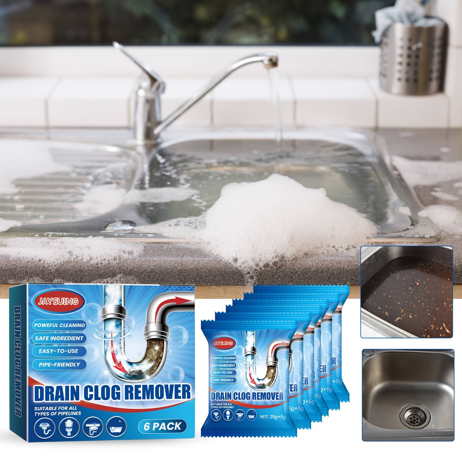 SUPER CLOG REMOVER DRAIN PIPE BASIN CLEANER CLOGGED DRAINAGE REMOVER POWDER  CLEANING FOR TOILET AND KITCHEN