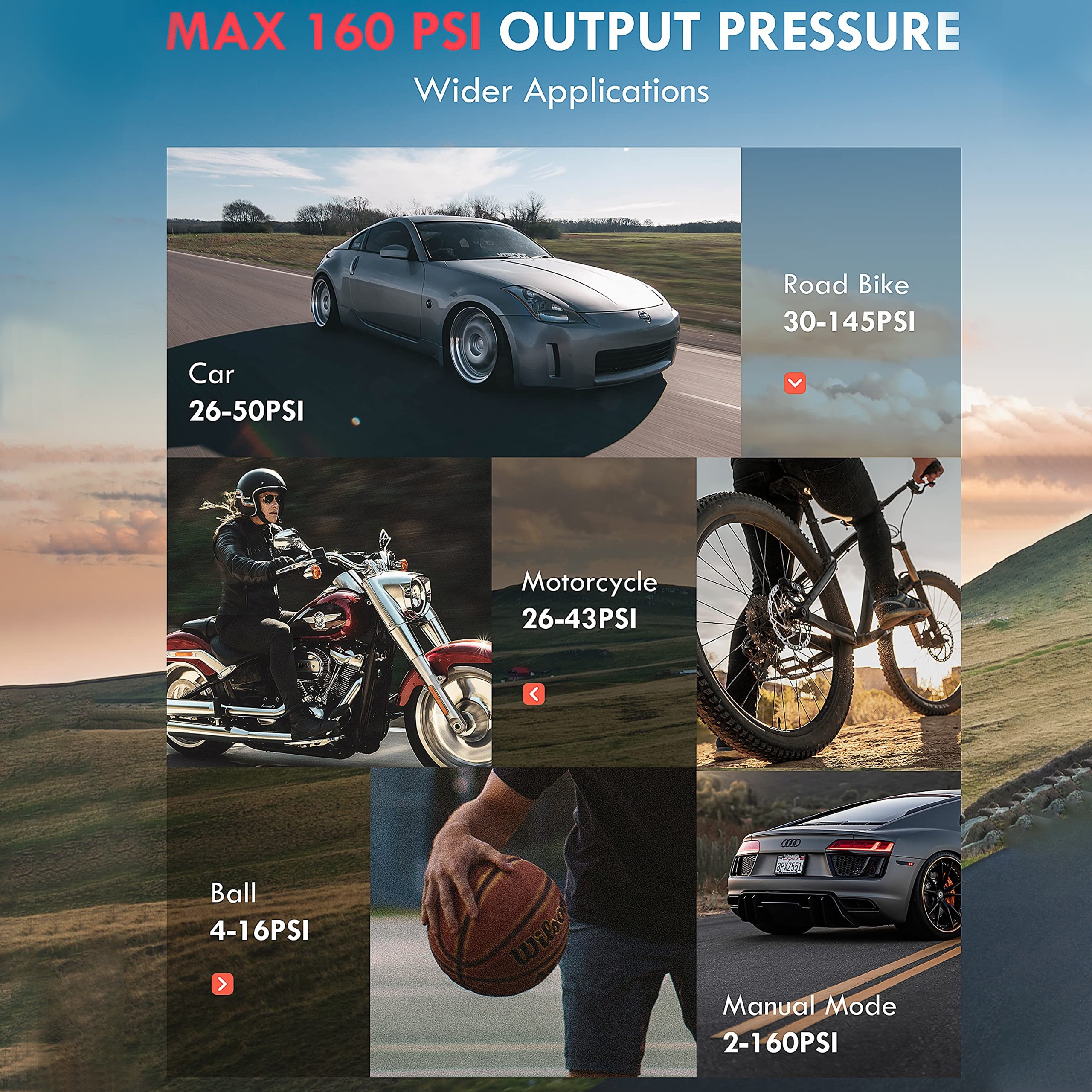 Compresseur d'air portable puissant de 160 psi, pression précise deux fois plus rapide, écran LCD, sans fil, fonctionnement facile, détails de la pompe à air portable 4