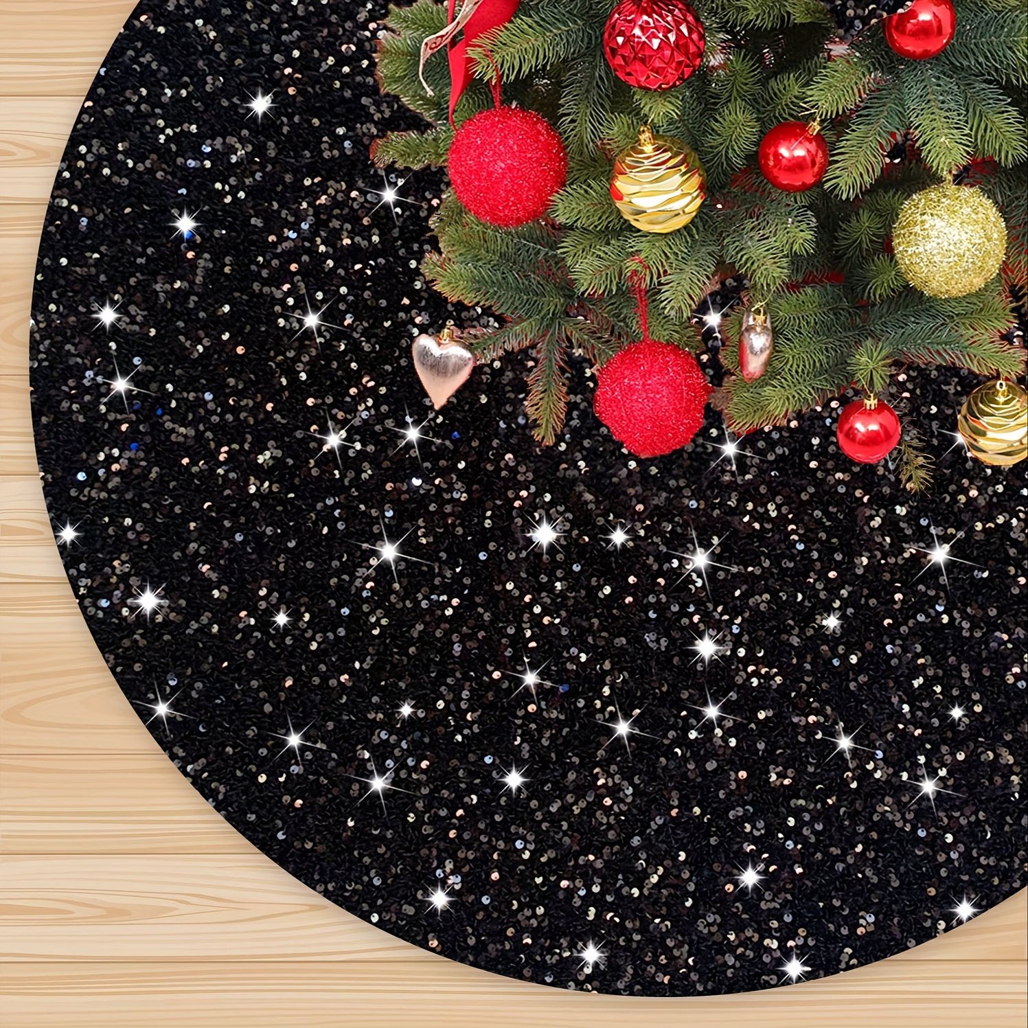 Black sequin clearance christmas tree skirt