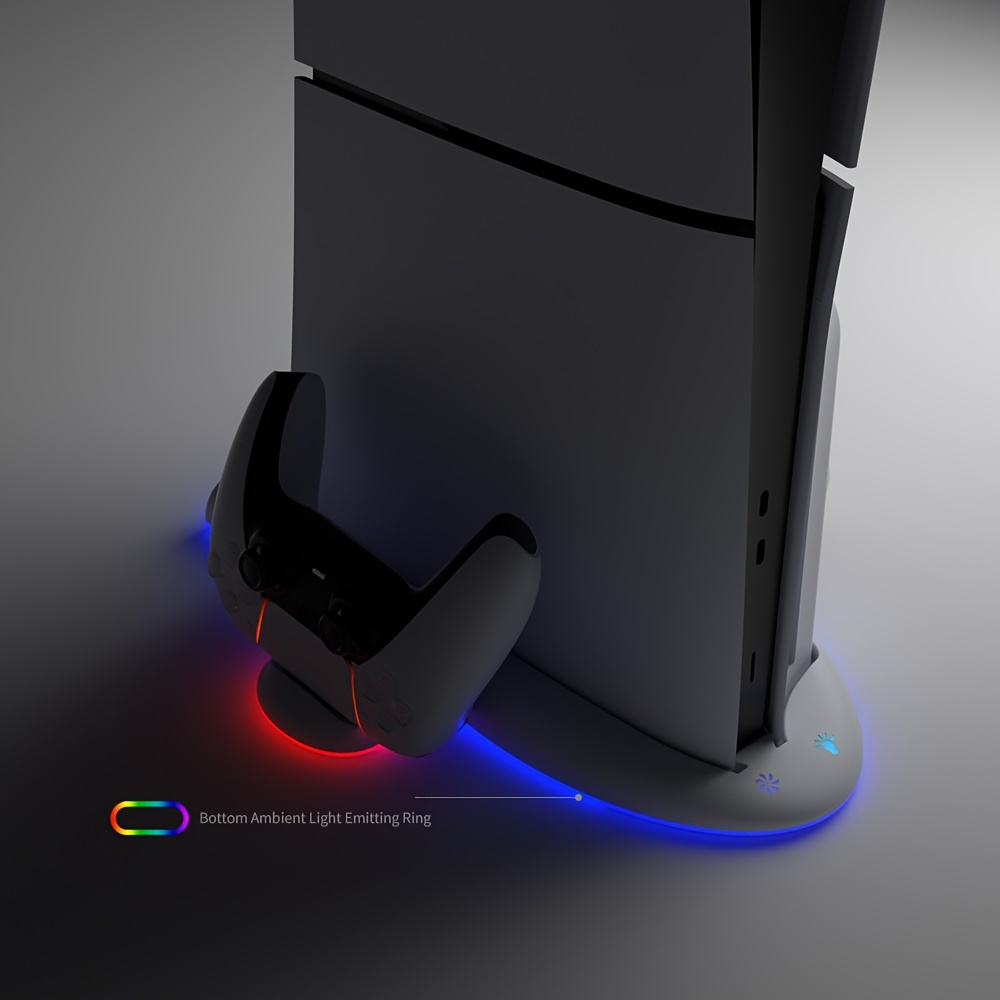 Soporte delgado para PS5 con estación de enfriamiento y estación de carga  para controlador PS5 Slim Console Disc/Digital, para accesorios PS5