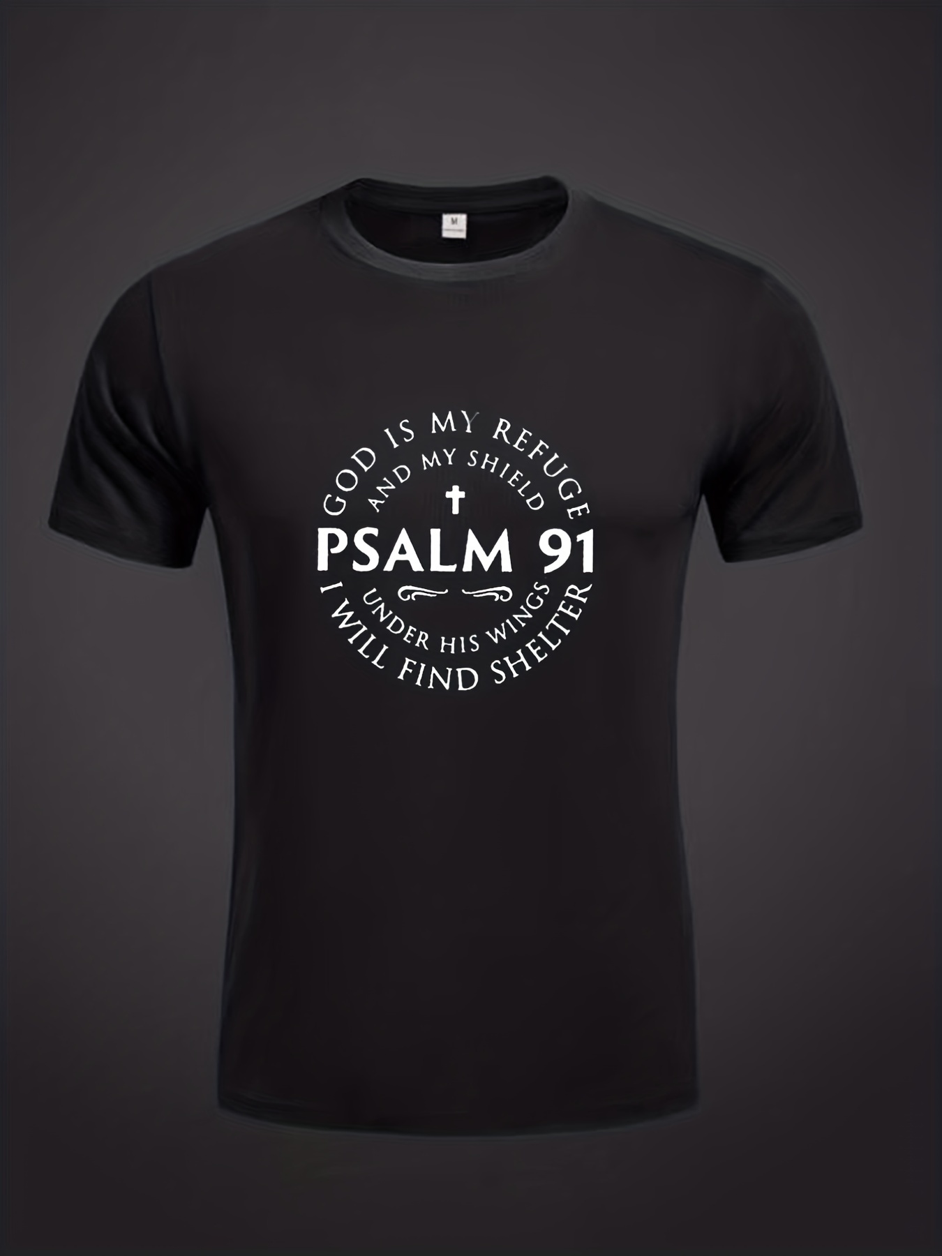 Psalm 91 Pattern Print Men's Comfy Slightly Stretch Cotton T