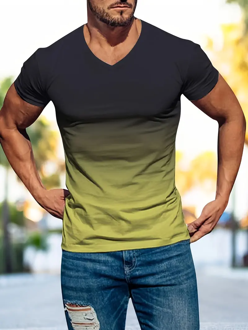 Daily Men's Gradient V neck Short Sleeve Sports T shirt - Temu