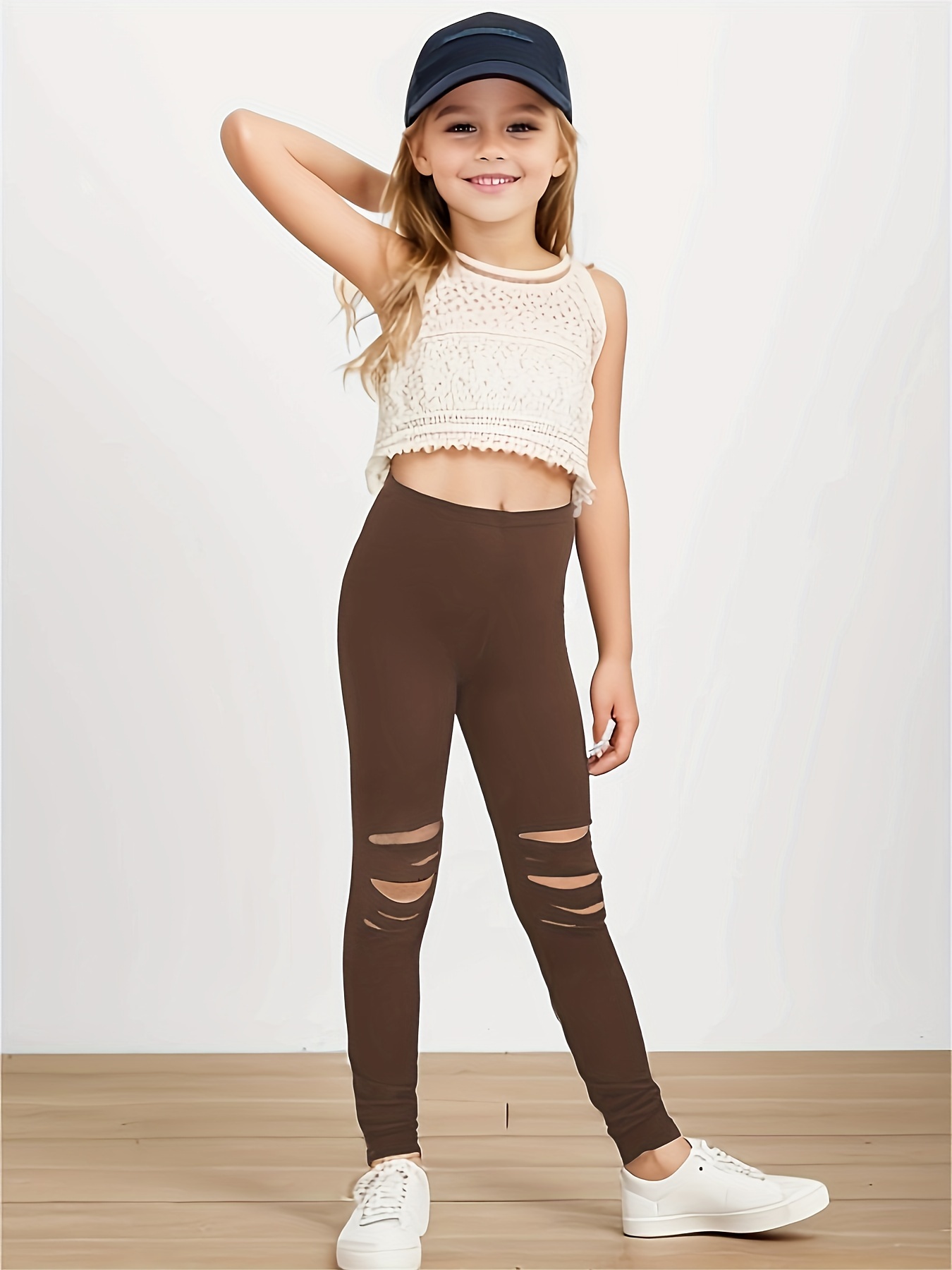 Girls Personality Leggings Ripped match Outer Wear Trousers - Temu