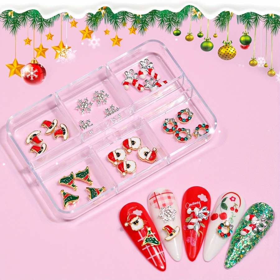 Christmas Nail Art Charms With Rhinestone,3d Alloy Santa Claus Snowflake  Gifts Nail Gem Accessories For Diy Nail Art Decoration,nail Art Stud For  Girls Nail Art Crafts - Temu