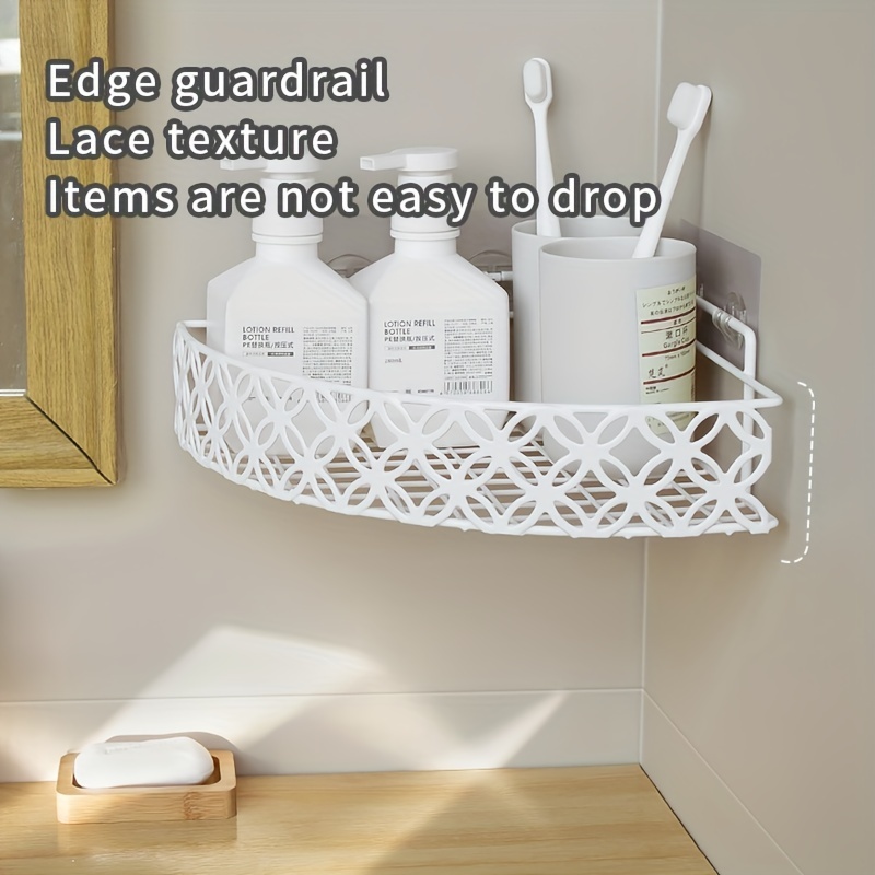 Self Adhesive Corner Shelf Wall Mounted Bathroom Shower Organizer Triangle Storage Shelf Punch-free Kitchen Storage Rack, Size: 14*9*20cm, Gray