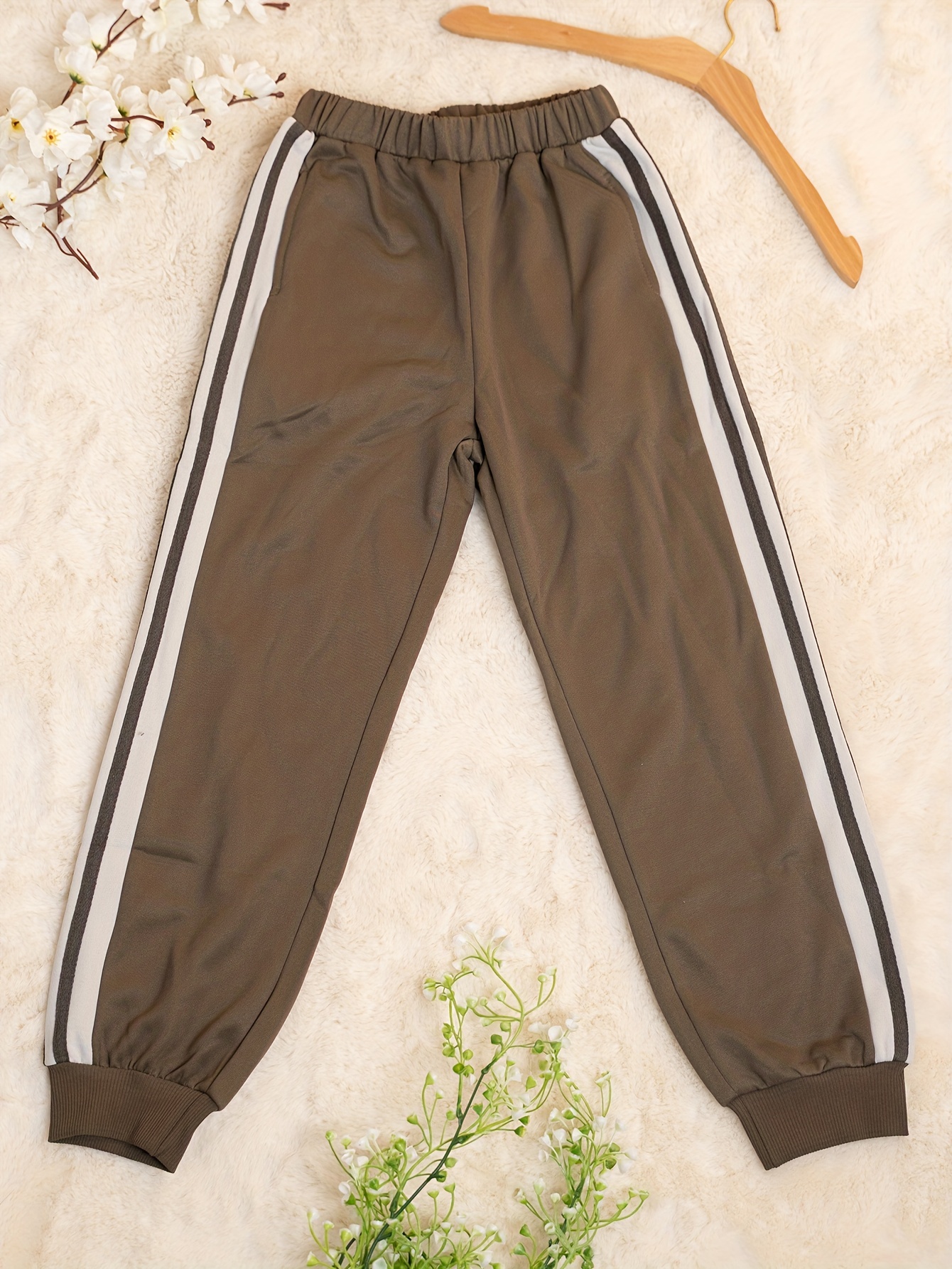 Kid's Stripe Decor Sweatpants Elastic Waist Jogger Pants - Temu