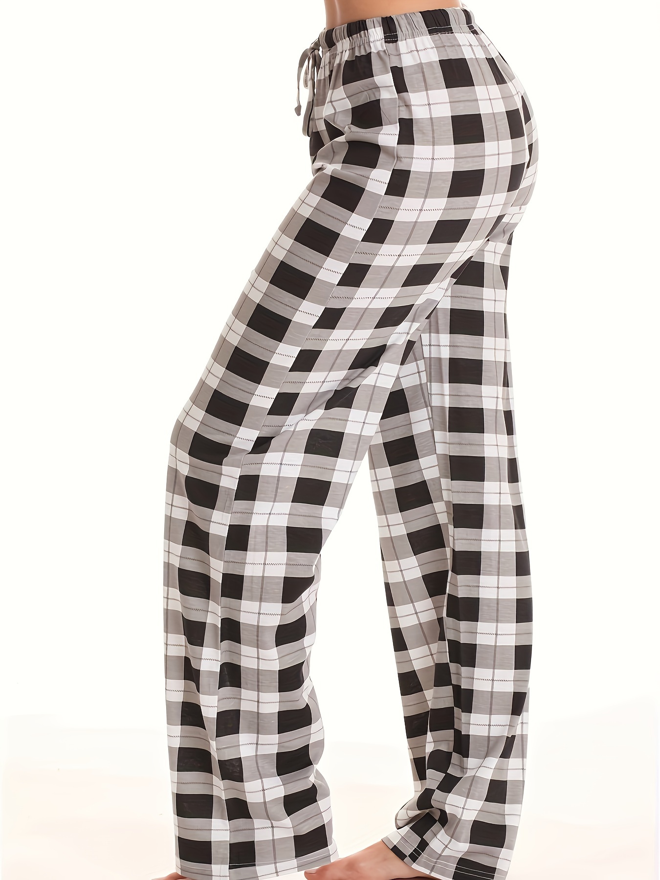 Drawstring Plaid Lounge Pants Casual Soft Elastic Waistband - Temu Canada