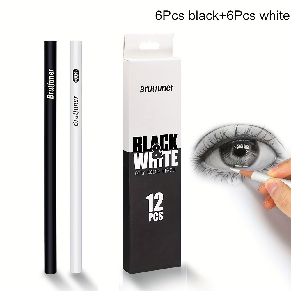 Black White Color Pencils Permanent Color Drawing Pencil Oil - Temu