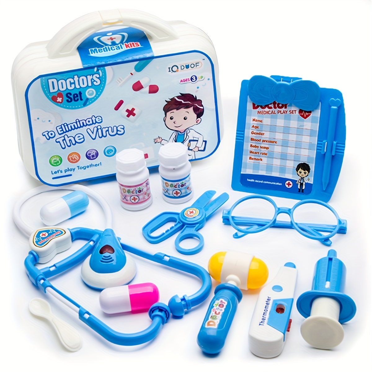  Doctor Playset Medical Kit Contains Children's Injections,  Lighted Play Stethoscope for Kids, Dentist kit for Kids 3-5 Pretend Play(30PCS)  (Blue Doctor kit) : Toys & Games