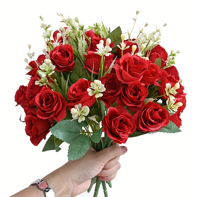 Artificial Rose Flowers 10 Heads Fake Rose Bouquet With Long - Temu