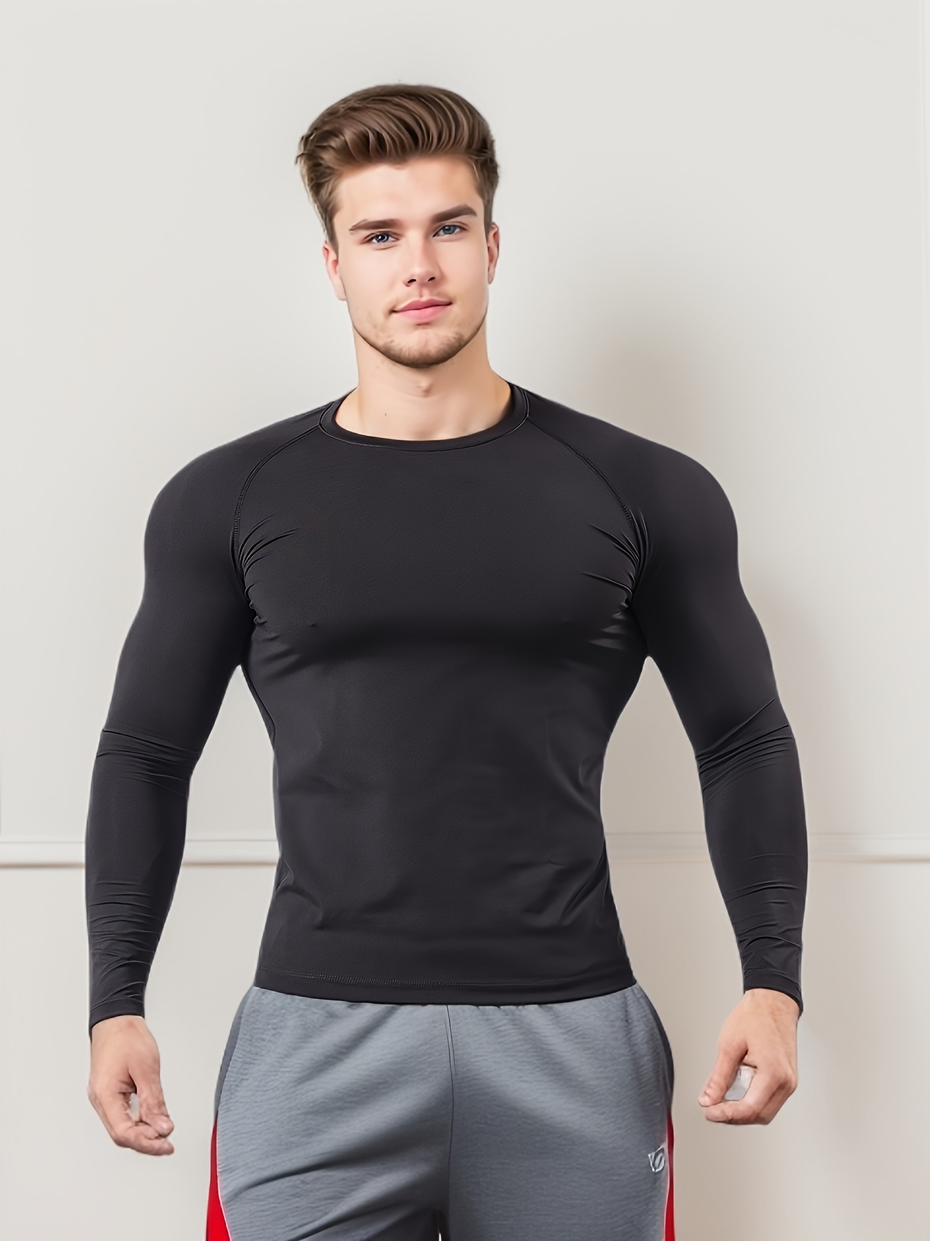 Camiseta térmica de compresión de manga larga para hombre, camiseta  deportiva para correr de invierno (color rojo, talla: XXL)