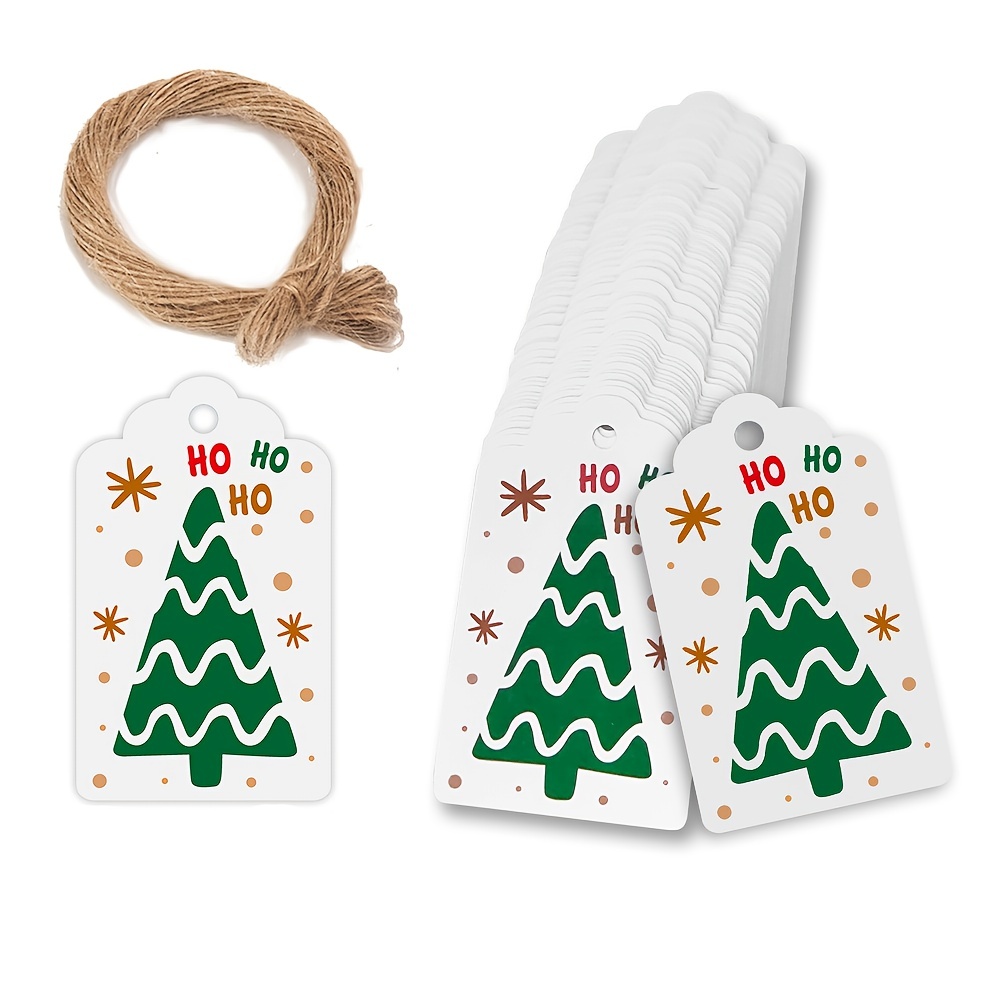 Merry Christmas Gift Tags Kraft Paper Tags Santa Claus Snowflake Xmas Tree  Hang Tags with String