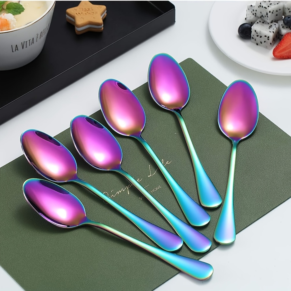 Stainless Steel Cooking Serving Spoon Sets with Plastic Handle 6PCs  (Multicolor)