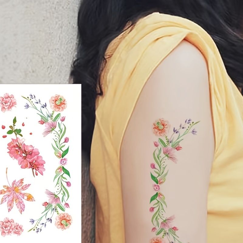 Literary Small Fresh Flower Tattoo Stickers 3d Tattoo Stickers Waterproof  Female Durable Simulation Sexy Beautiful Big Flower Arm Leg Chest And Back  Tattoo Stickers - Toys & Games - Temu