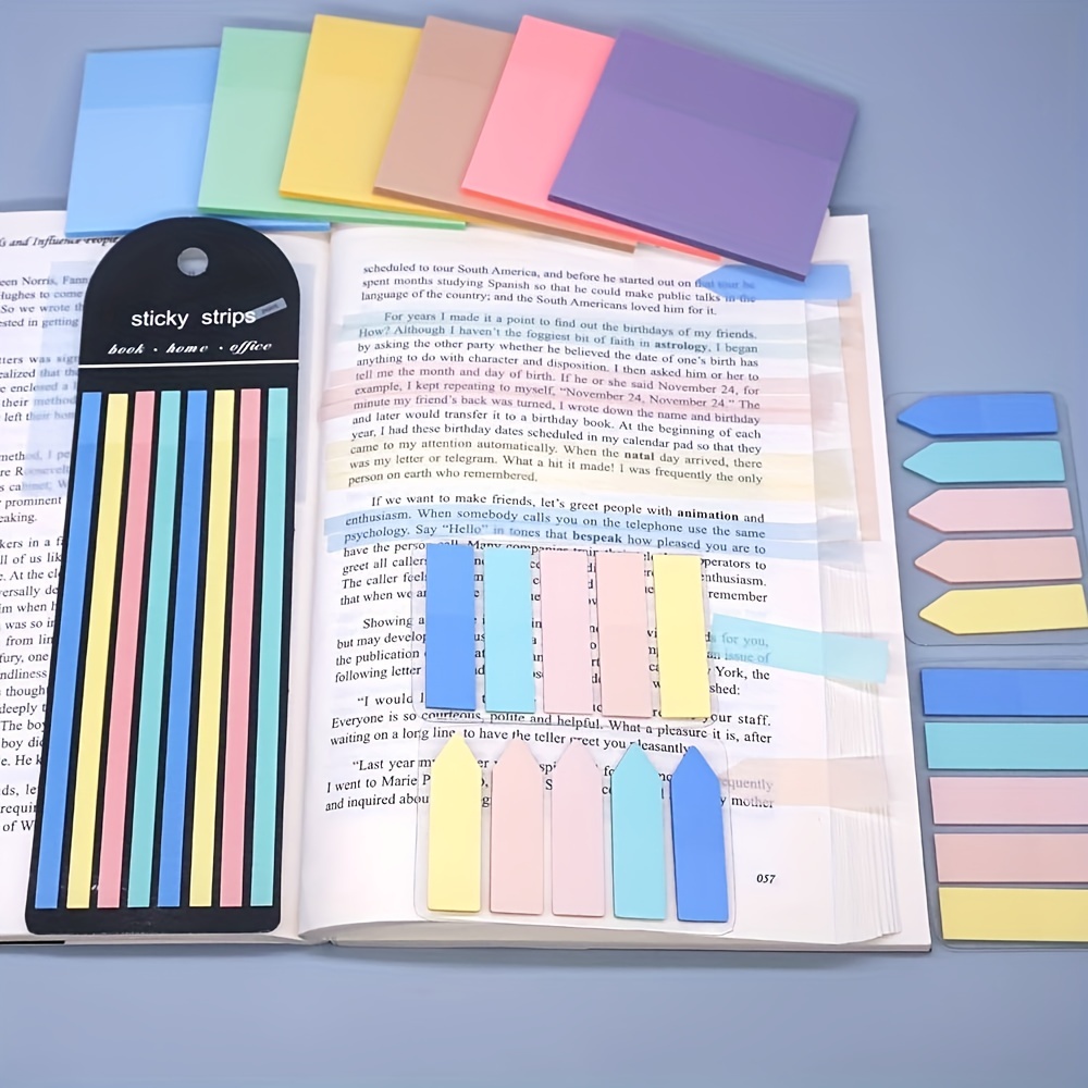 Sticky notes for book annotation.  Page marker, Markers, Sticky notes