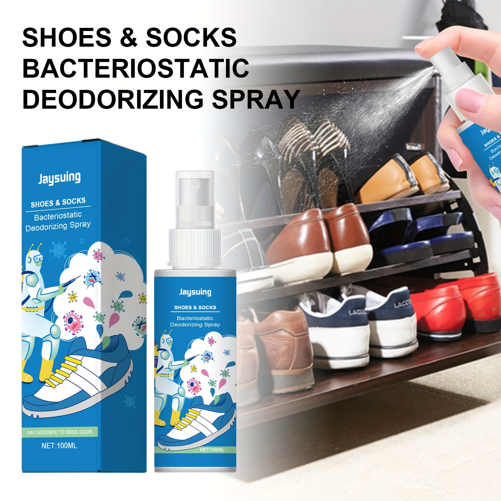 Spray deodorante per scarpe e calzini - Elimina l'odore del piede e l'odore  di sudore, rinfresca scarpe e armadi, spray deodorante ad azione rapida