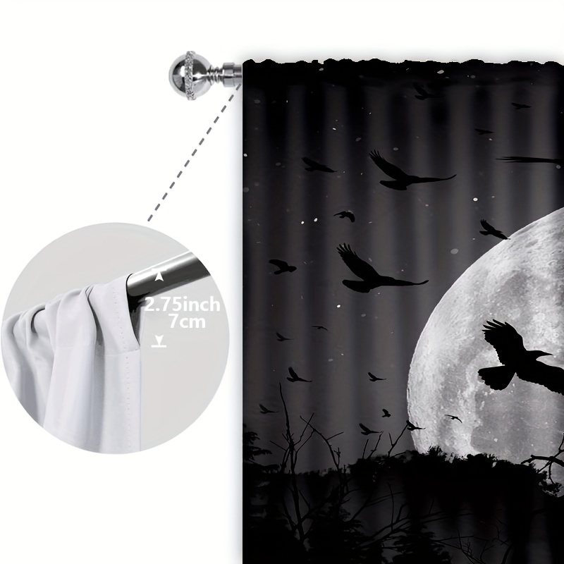 2 Panels Moon Crow Printed Curtains Rod Pocket Window Curtains