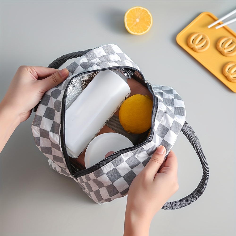 Bolsa térmica para comida tipo lonchera bolsa de almuerzo portátil (Gris  con limones)