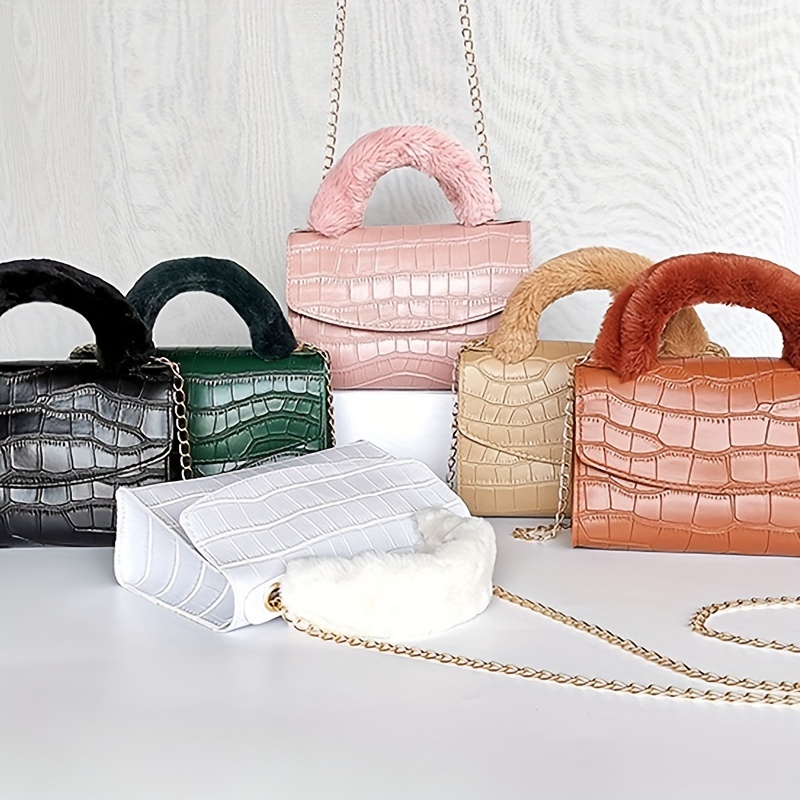 Girls Fashion Simple Small Square Bag, Crocodile Pattern Crossbody Bag,  Lightweight Chain Shoulder Bag Handbag - Temu