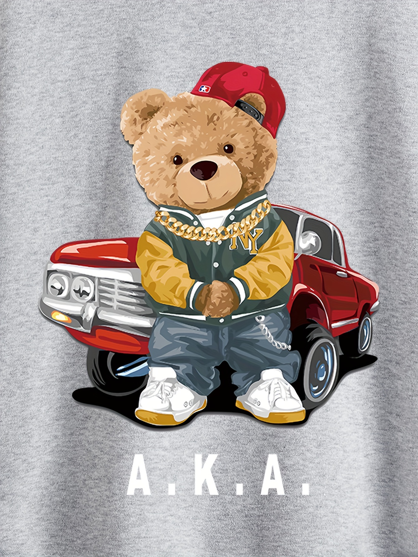 Plus Size Men's Cartoon Bear Car Print Hoodies Oversized - Temu