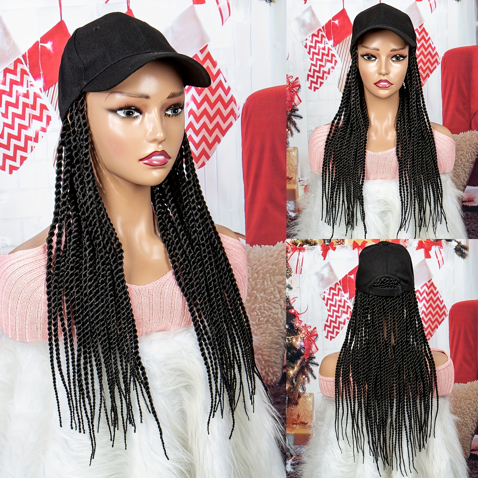 

Long Box Braid Hair Wig With Baseball Cap - Synthetic Hair Attached - Perfect For Women's Baseball Cap Look