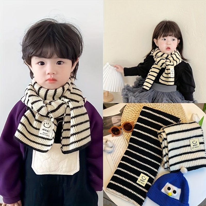 子供用暖かいスカーフ1枚、男の子と女の子用のストライプのニットスカーフ、秋と冬に柔らかく快適です。 キッズファッション Temu Japan