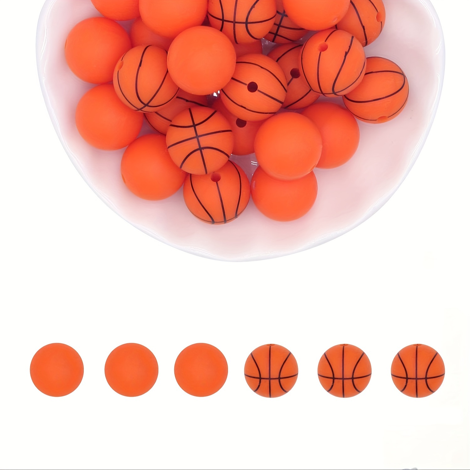 60Pcs 15mm Silicone Beads Sports Silicone Beads Bulk Basketball