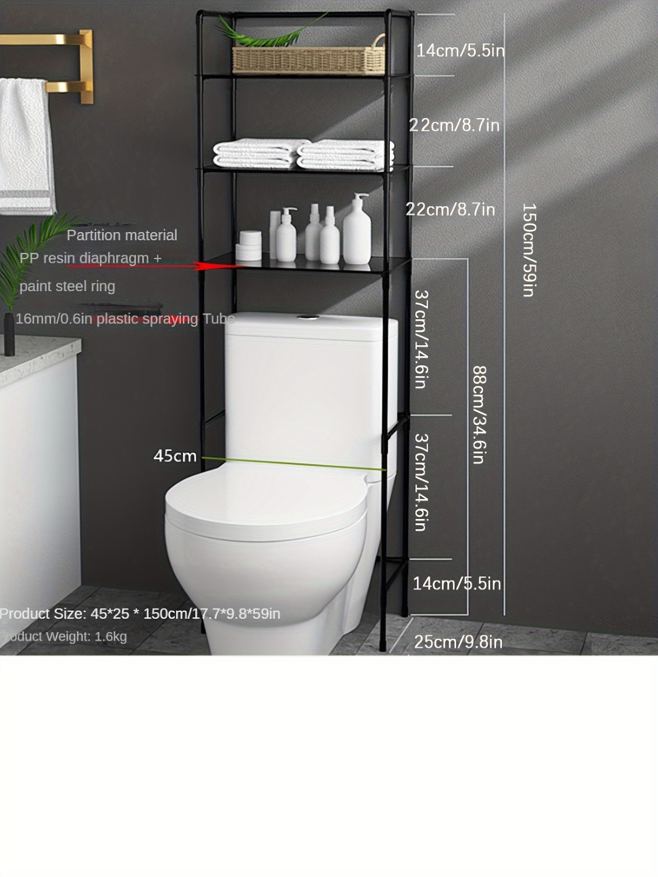 Bathroom Storage Shelf Over Toilet 3 Tiers Bathroom Wall - Temu