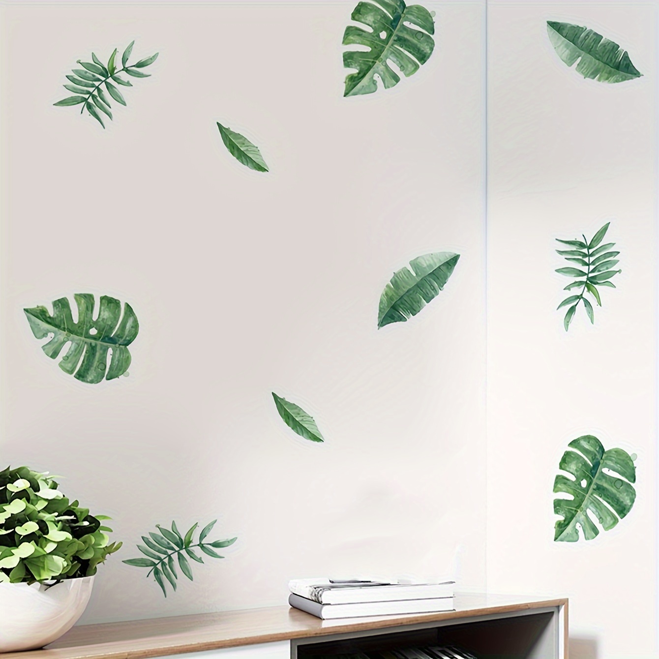 

6 Sheets/set, Green Leaf Stickers, Removable Waterproof Vinyl Stickers For Decorative Wallpaper On Home Room Walls, 5.71*8.27in*6pcs