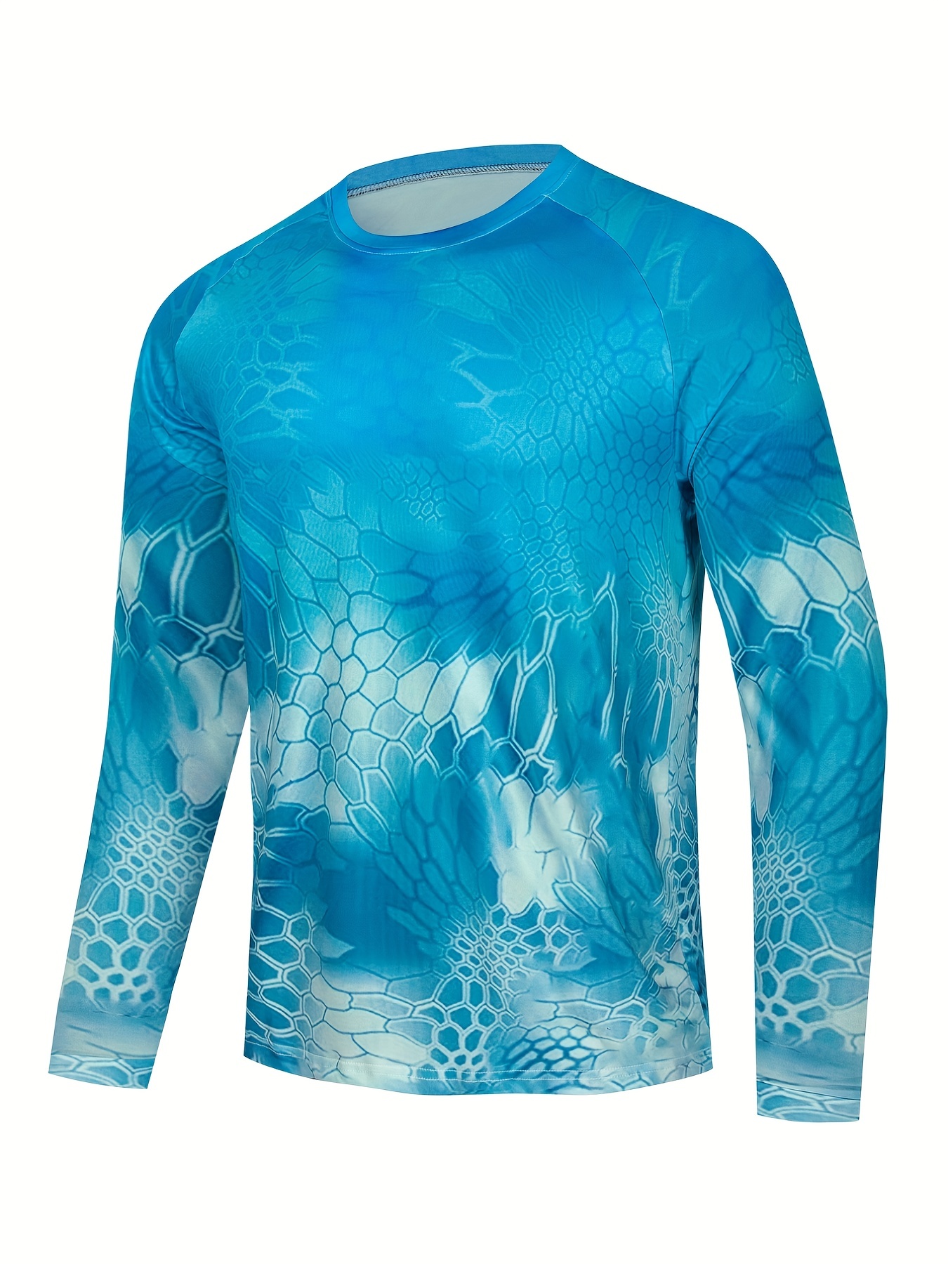 Men's UPF 50+ Sun Protection Shirt, Quick Dry Fish Scale & Various Pattern  Long Sleeve Rash Guard For Fishing Hiking Outdoor