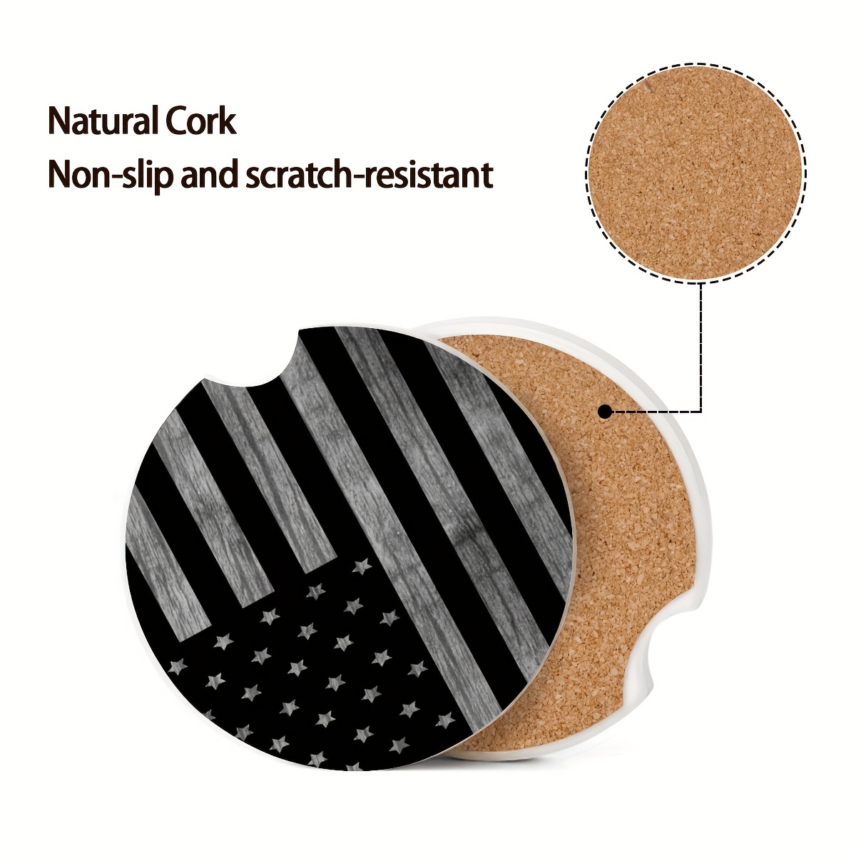 2 Pack 2.56 Ceramic Car Coasters for Cup Holders with Cork Back