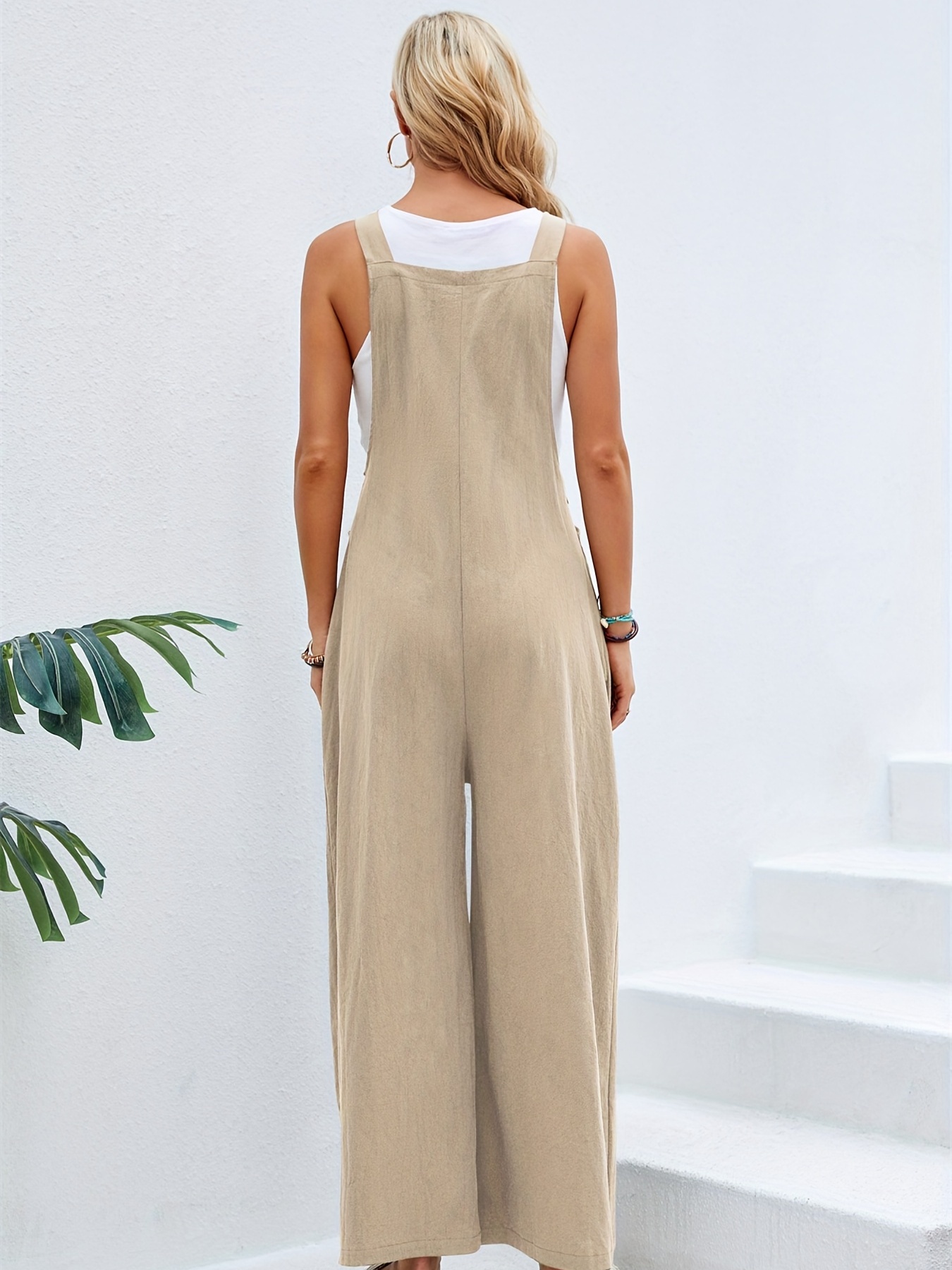 Wide Leg Jumpsuit Loose Pocket Casual Jumpsuit Summer Spring - Temu