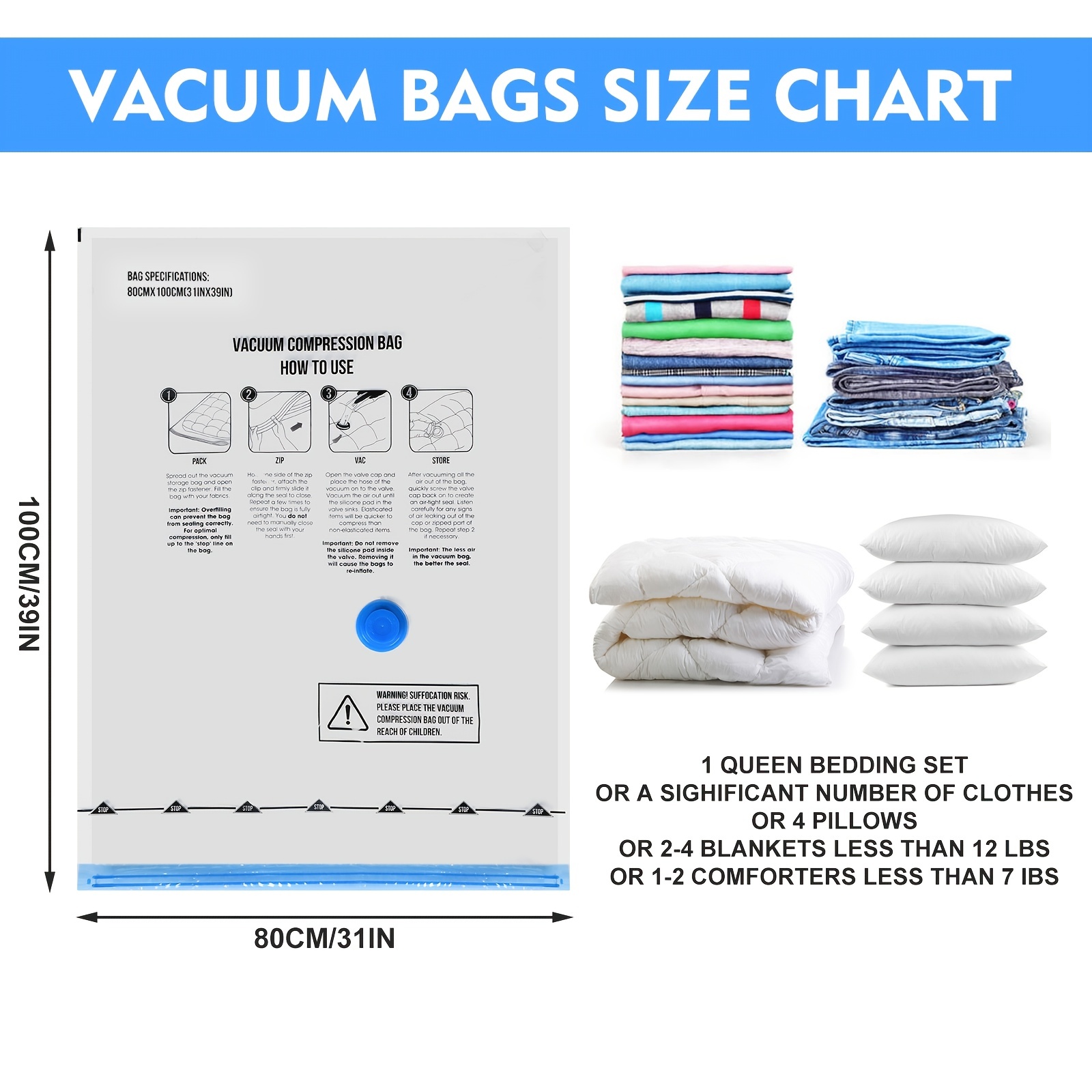 Vacuum Storage Bags Vacuum Bags For Comforters & Space Saving Solution  Better Seal Design Reusable 