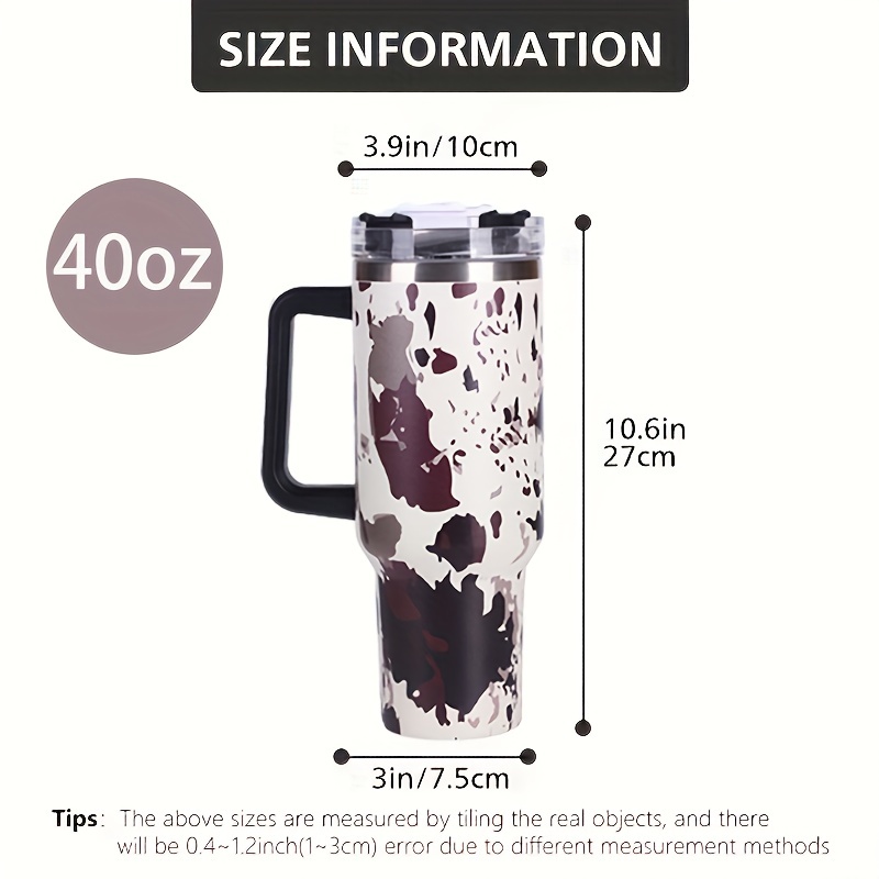 40oz Cow Print Double Layer Tumbler - Vacuum Insulated Stainless Steel Car  Cup with Handle, Straw Lid & Accessories - Perfect for Outdoor Sports, Trav