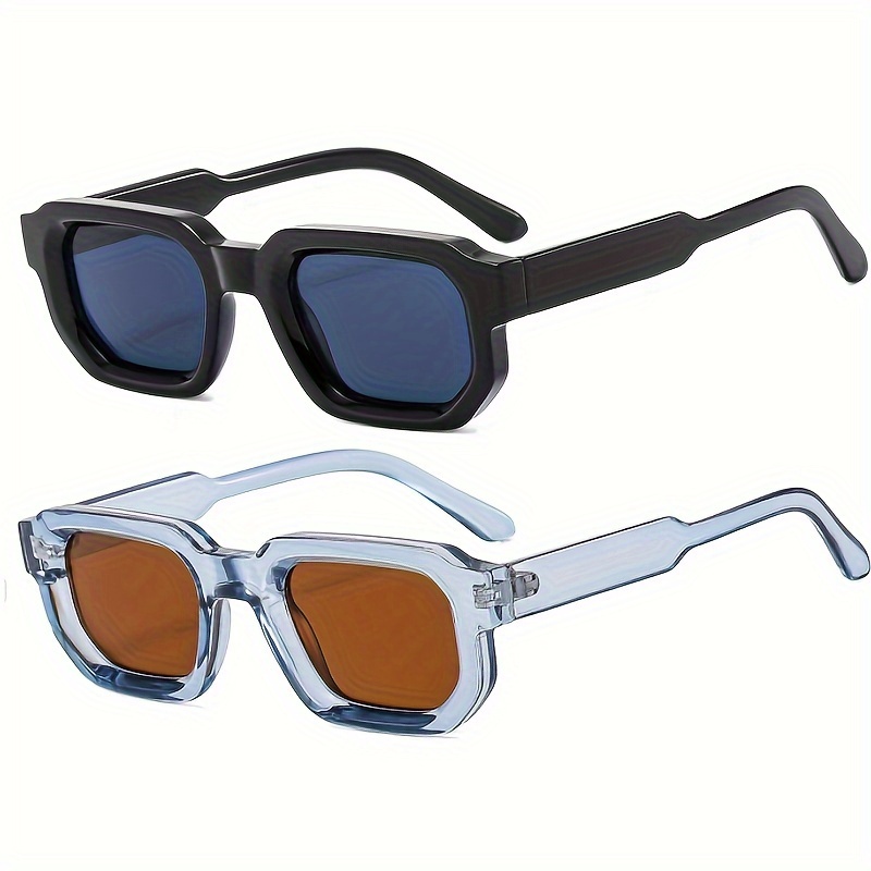

2 paires de lunettes de soleil rétro mignonnes à monture épaisse et carrée, à la mode, pour hommes, femmes, couples, vacances, fêtes en plein air, accessoires de photo
