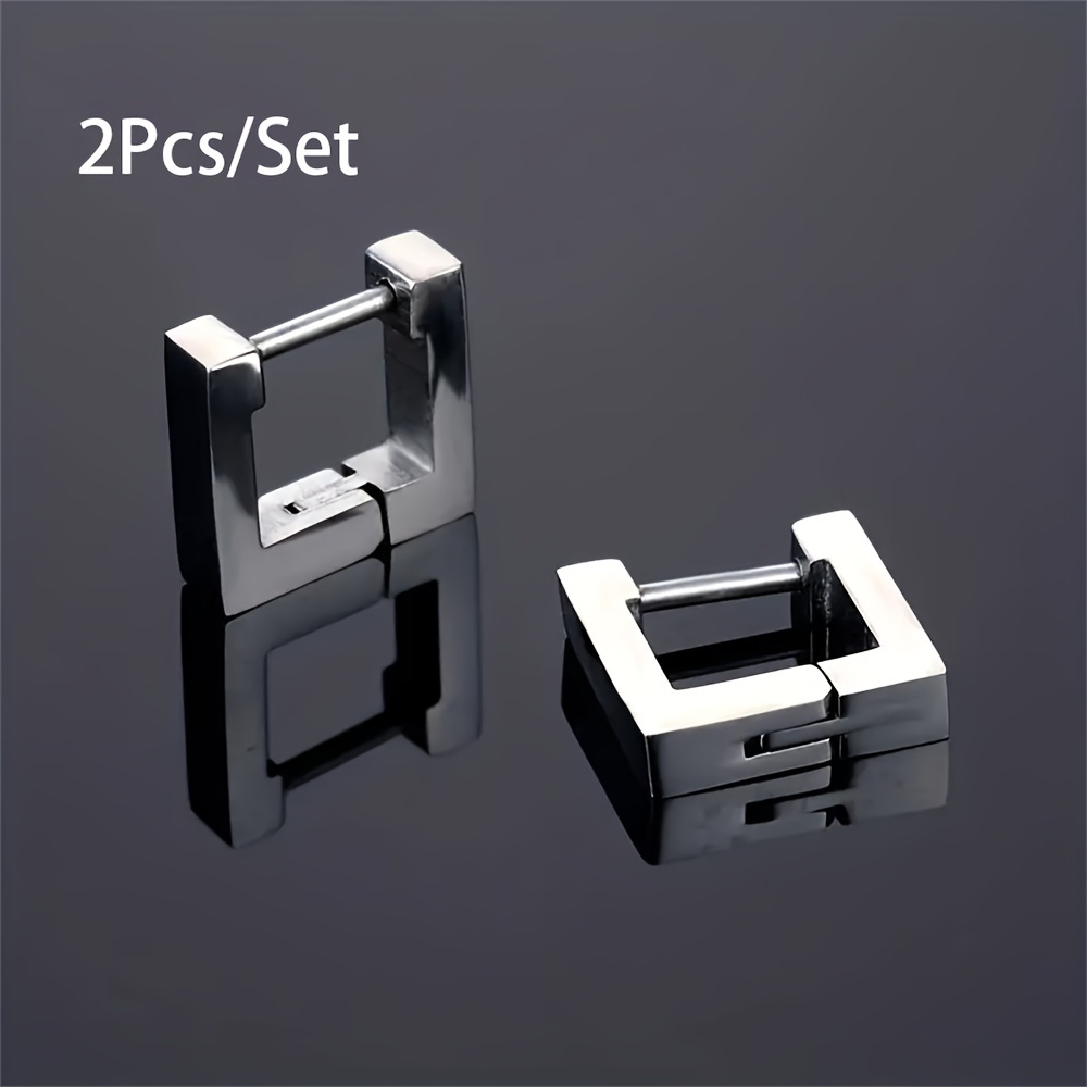 

1 Pair Of Stainless Steel Geometric Square Earrings For Men Punk Hip Hop Earrings Anti-allergic Ear Buckles For Men Stainless Steel Ear Stud Accessories