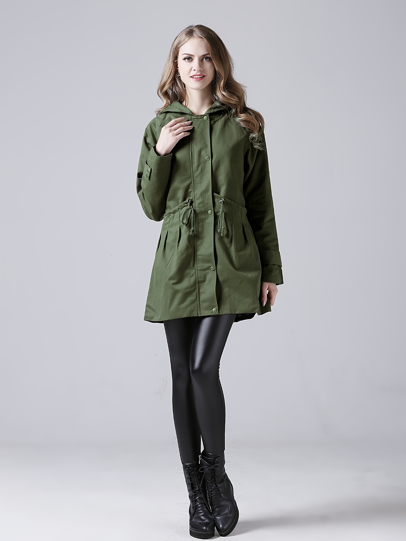  Chaqueta cortavientos ligera para mujer con capucha con cordón  de cintura a prueba de viento impermeable de cuello alto con capucha  abrigos de lluvia, Verde ejército, XL : Ropa, Zapatos y