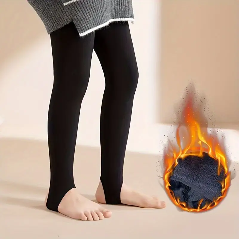 Girl's Pantyhose, Black Solid Comfy Breathable Thermal Footed