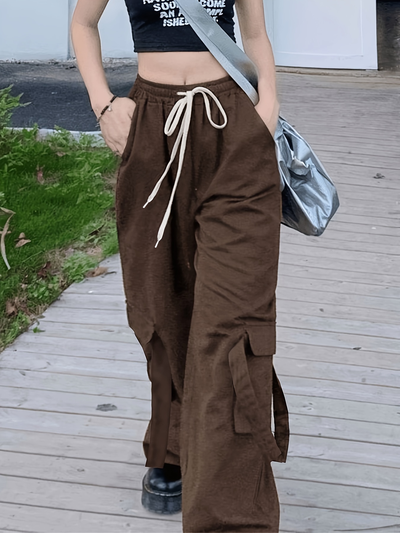 Low * Cargo Pants, Women's Street Hip-hop Style Trousers, Y2K Kpop Vintage  Style Multi Pockets Wide Leg Baggy Pants