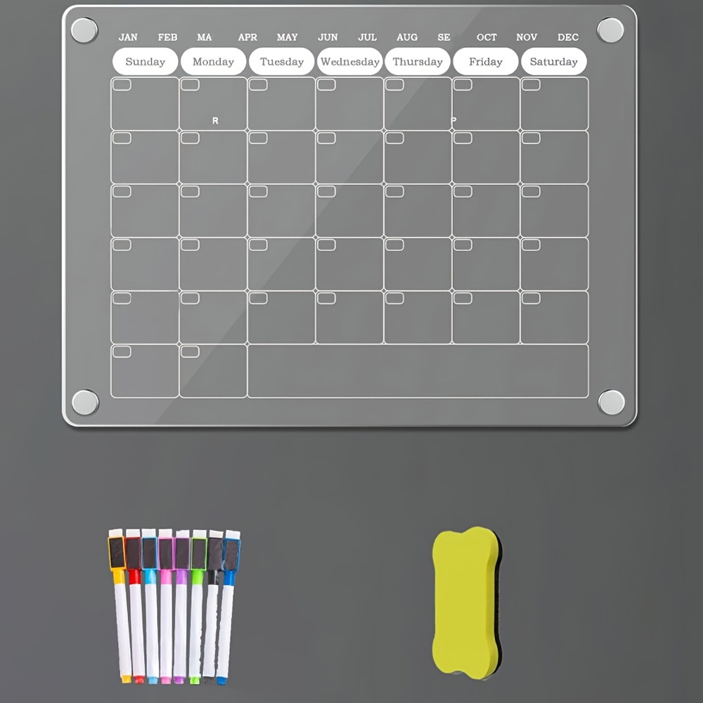 Calendario magnético de acrílico para refrigerador, 2 unidades, calendario  transparente de borrado en seco para refrigerador, calendario familiar